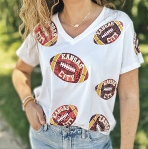 Kansas City Chiefs Sequin Football Spandex Crop Tee Size Xs Boutique
